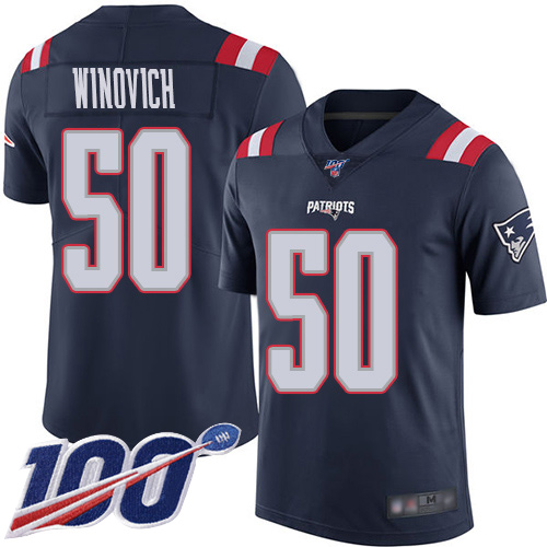 New England Patriots Football #50 100th Season Limited Navy Blue Men Chase Winovich NFL Jersey